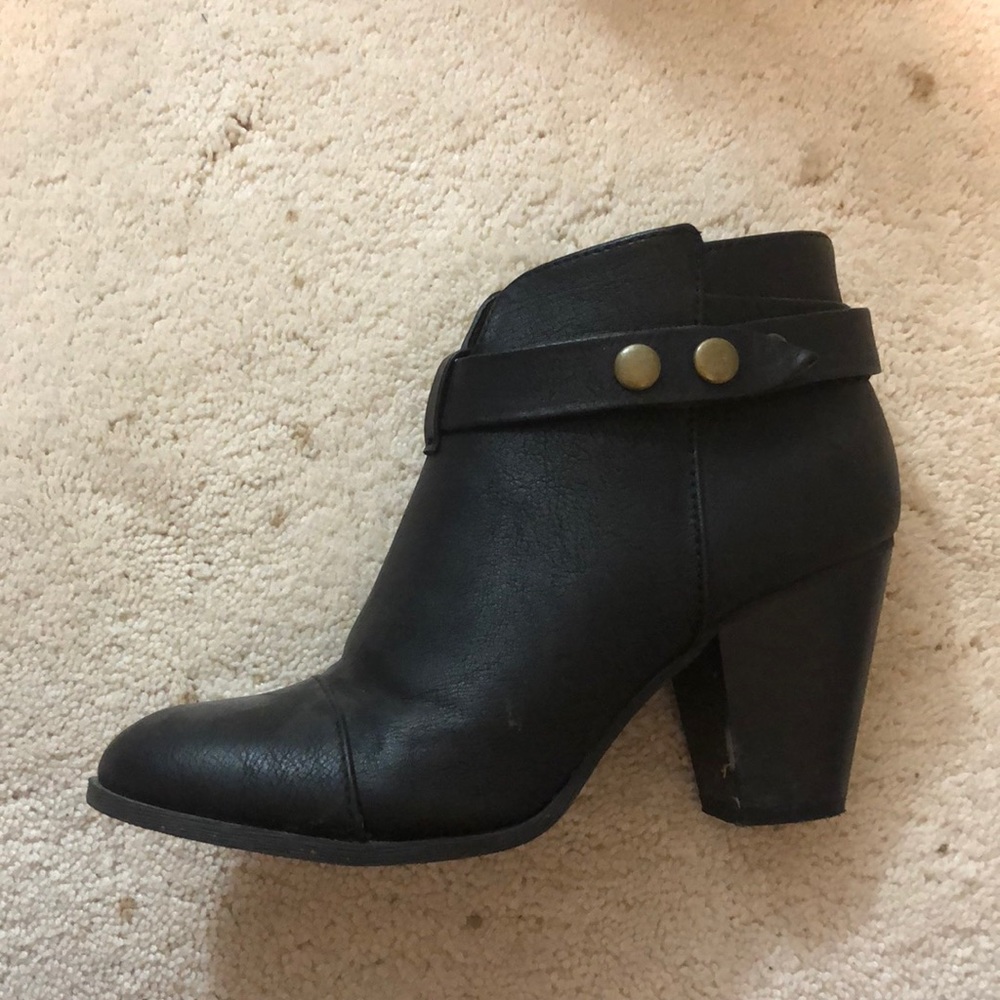 black faux leather booties